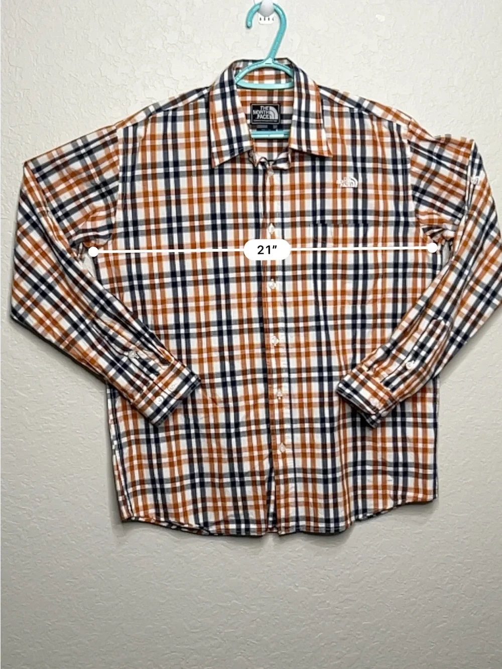 The North Face XL Plaid Button Down Shirt Orange Blue White